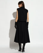 Black Pearl-Embellished Midi Dress with Embroidered Vest