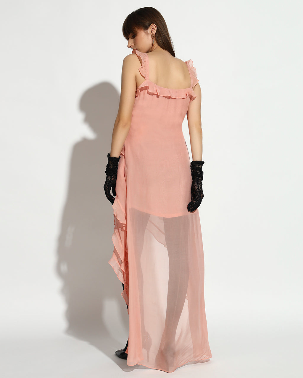 Blush Cascade Ruffle High-Low Dress