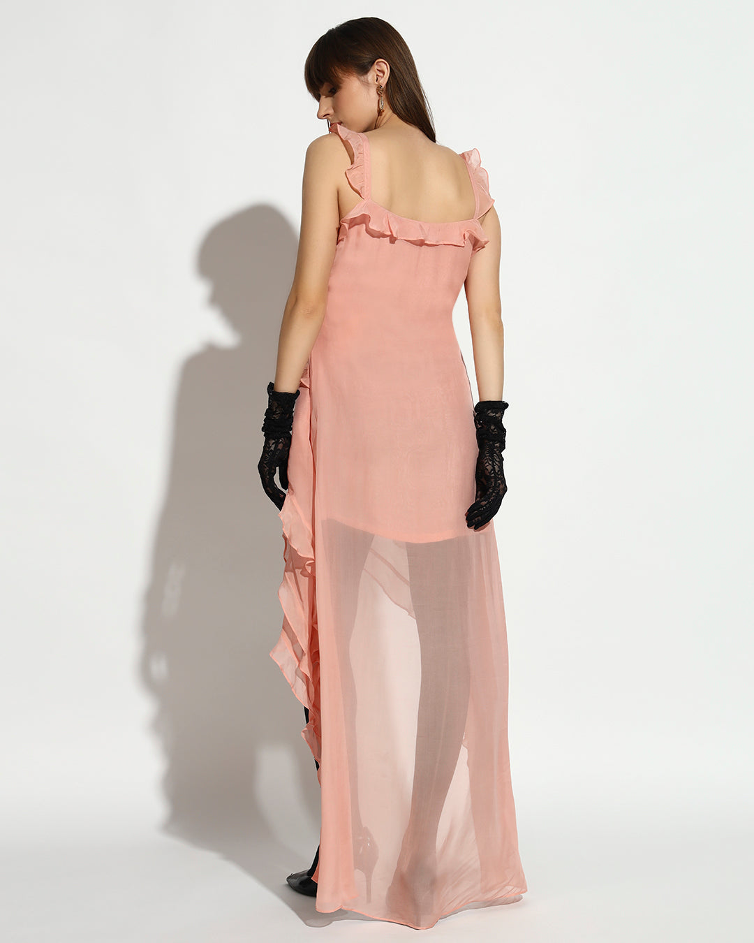 Blush Cascade Ruffle High-Low Dress
