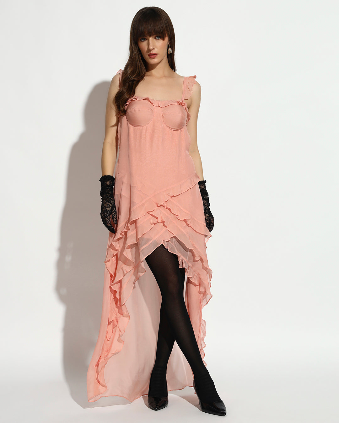 Blush Cascade Ruffle High-Low Dress