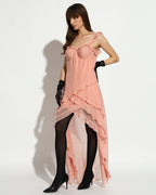 Blush Cascade Ruffle High-Low Dress