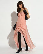 Blush Cascade Ruffle High-Low Dress