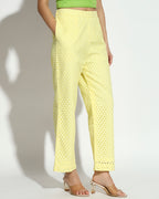 Yellow Embroidered Co-ord Set with Green Crop Top