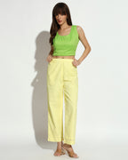 Yellow Embroidered Co-ord Set with Green Crop Top