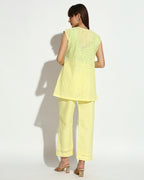 Yellow Embroidered Co-ord Set with Green Crop Top