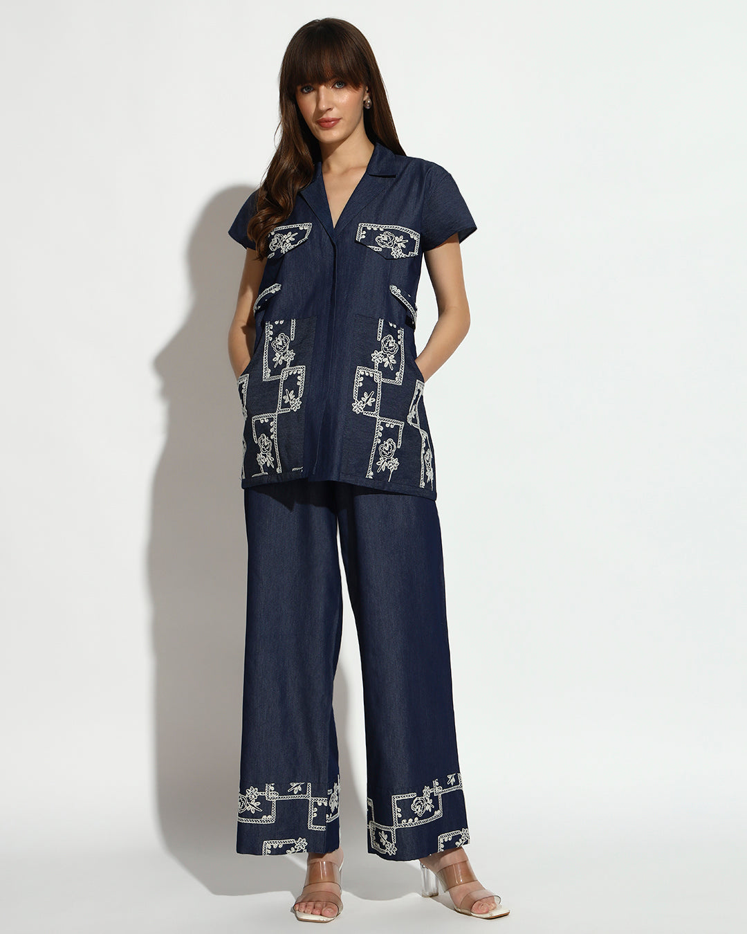 Navy Blue Embroidered Co-ord Set