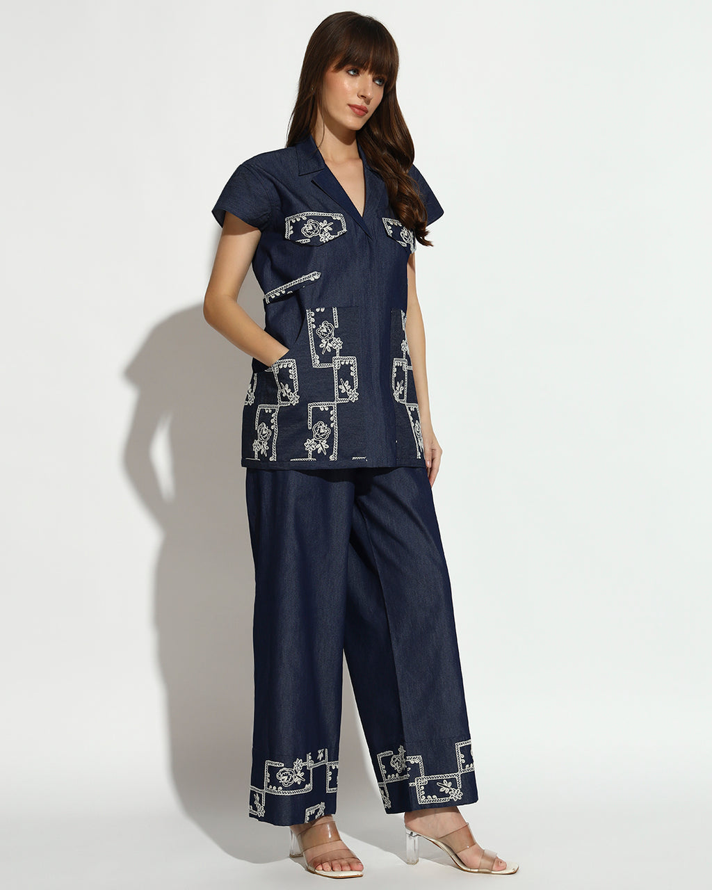 Navy Blue Embroidered Co-ord Set