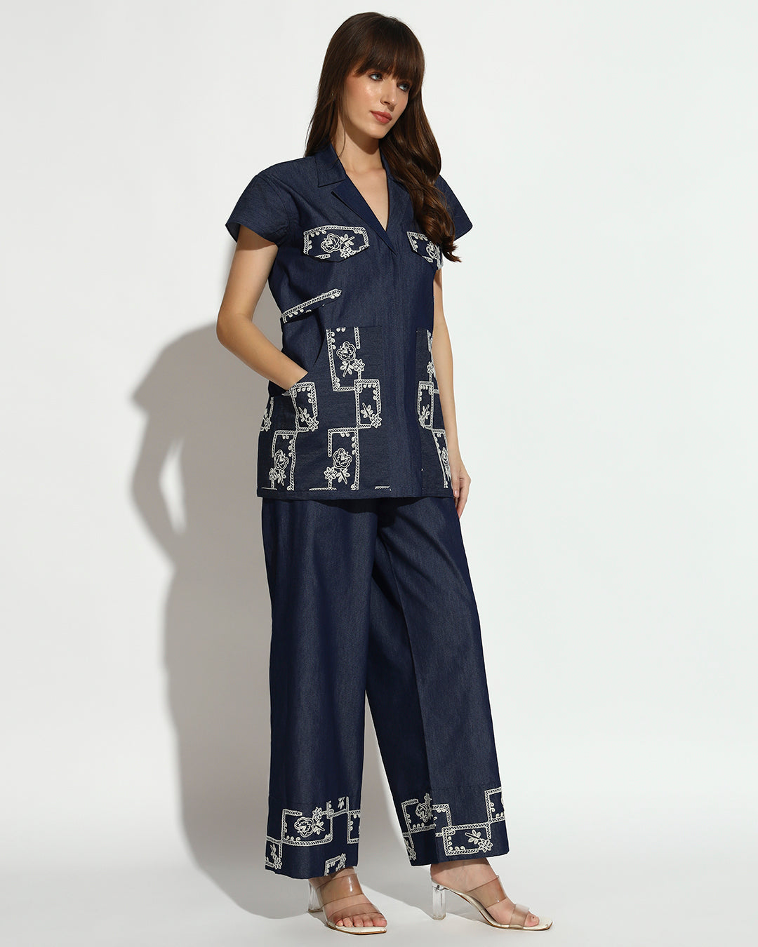 Navy Blue Embroidered Co-ord Set