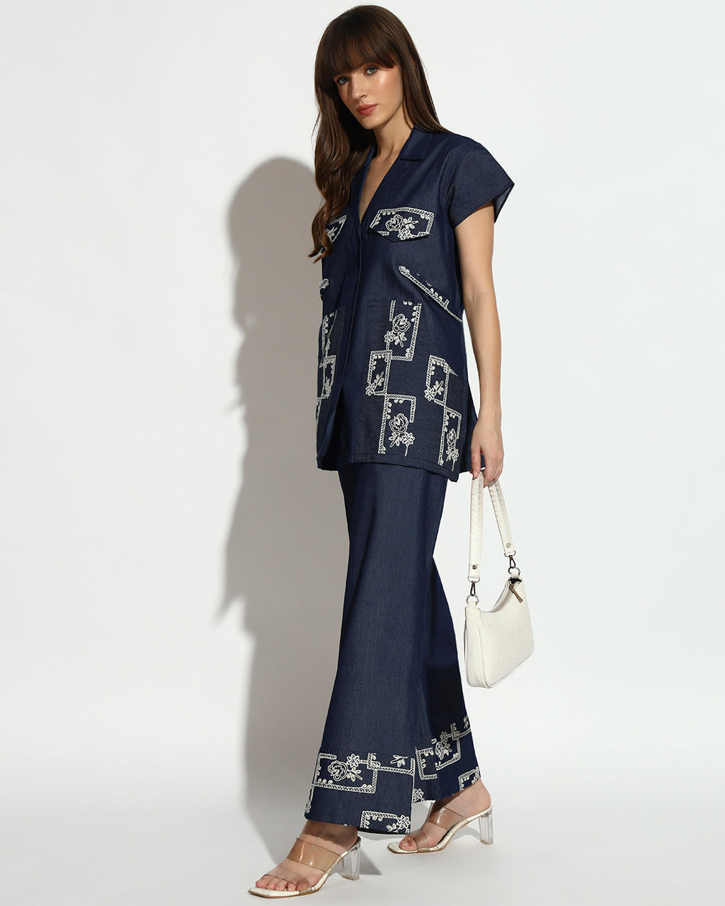 Navy Blue Embroidered Co-ord Set