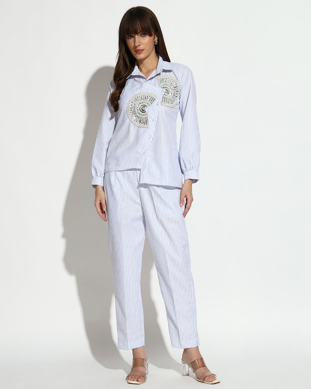 White Striped Shirt & Trouser Co-ord Set