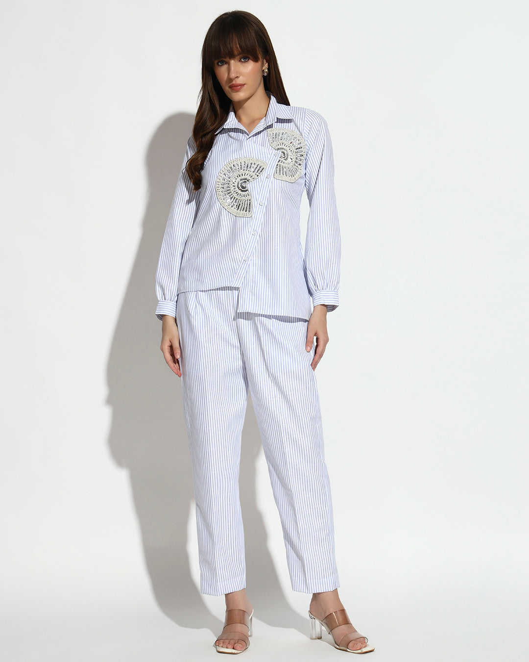 White Striped Shirt & Trouser Co-ord Set