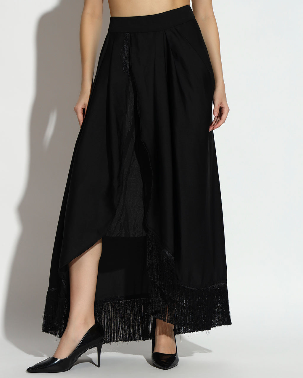 Black Sheer Shirt & Draped Skirt Co-ord Set