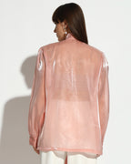 Blush Pearl-Embellished Organza Bow Blouse