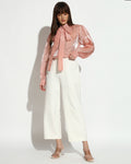 Blush Pearl-Embellished Organza Bow Blouse