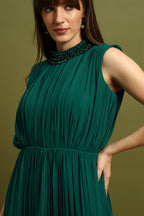 Emerald Green Pleated Maxi Gown