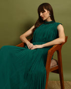 Emerald Green Pleated Maxi Gown