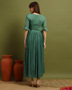 Sage Blossom Flared Maxi Dress