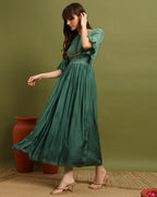Sage Blossom Flared Maxi Dress