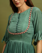 Sage Blossom Flared Maxi Dress