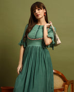 Sage Blossom Flared Maxi Dress