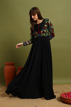 Black Anarkali Gown with Multicolor Embroidered Bodice