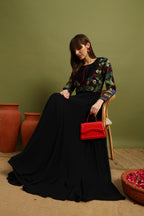 Black Anarkali Gown with Multicolor Embroidered Bodice