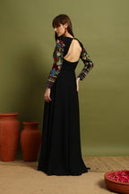 Black Anarkali Gown with Multicolor Embroidered Bodice