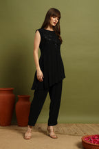 Black Asymmetrical Kurta Set