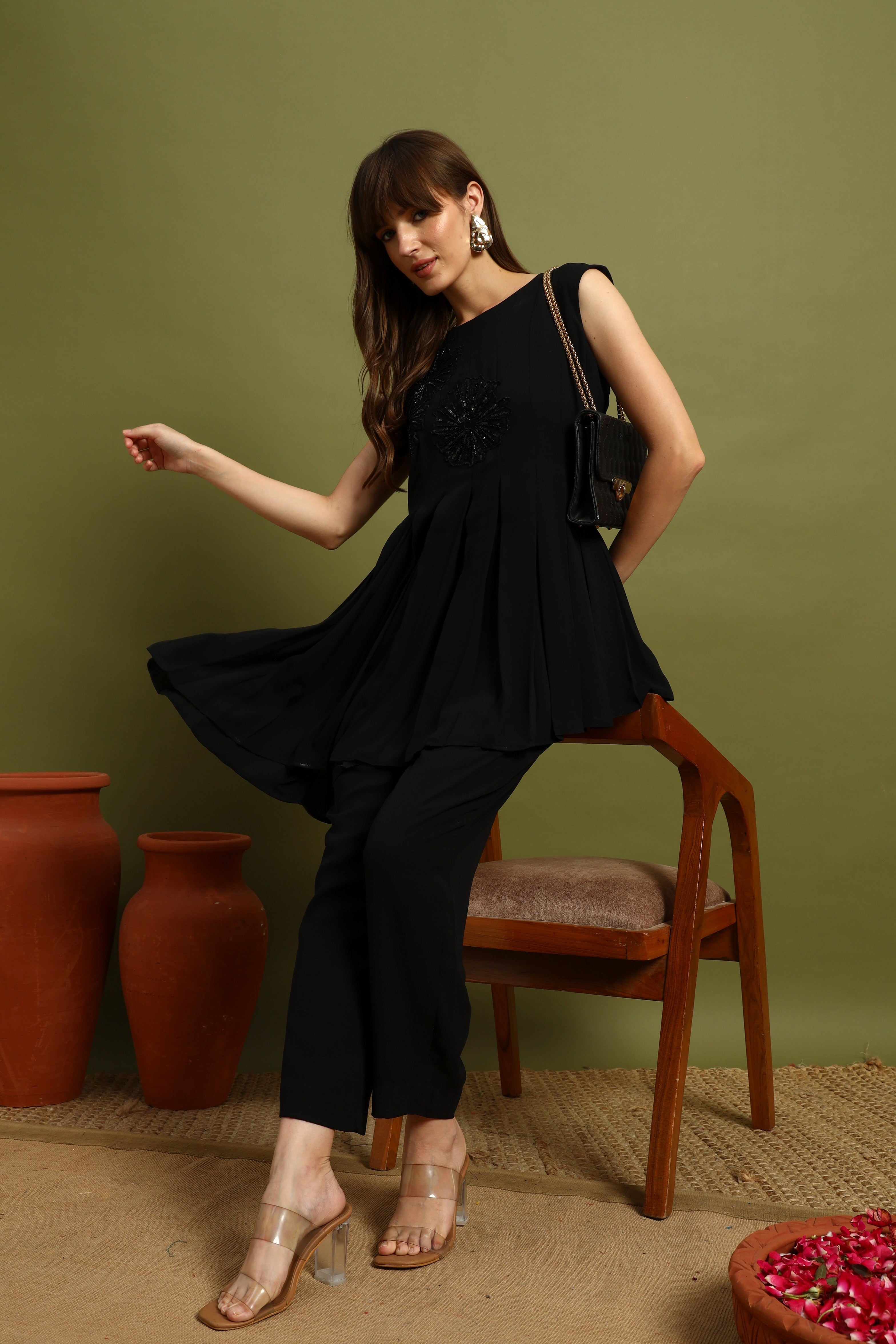 Black Asymmetrical Kurta Set