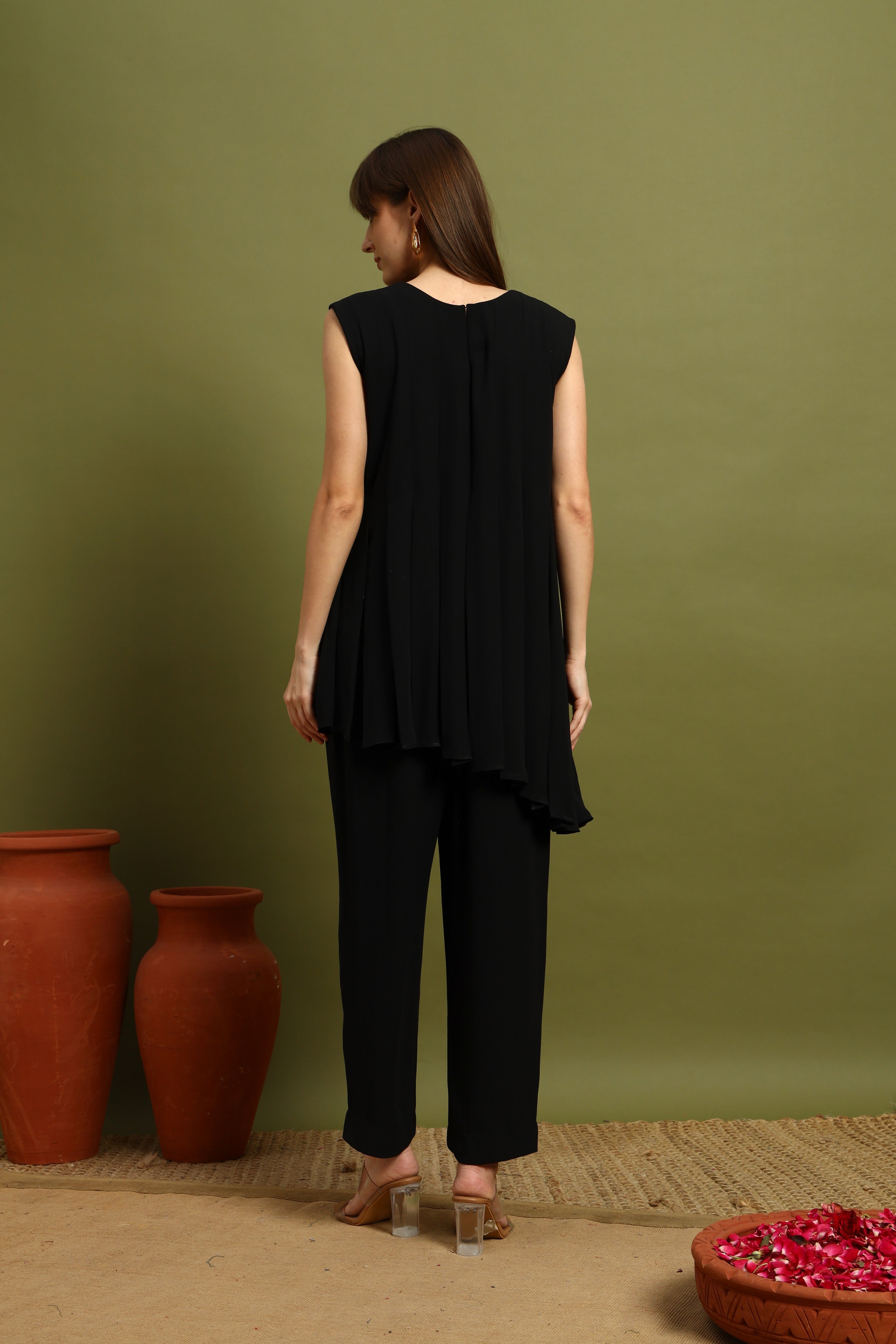 Black Asymmetrical Kurta Set