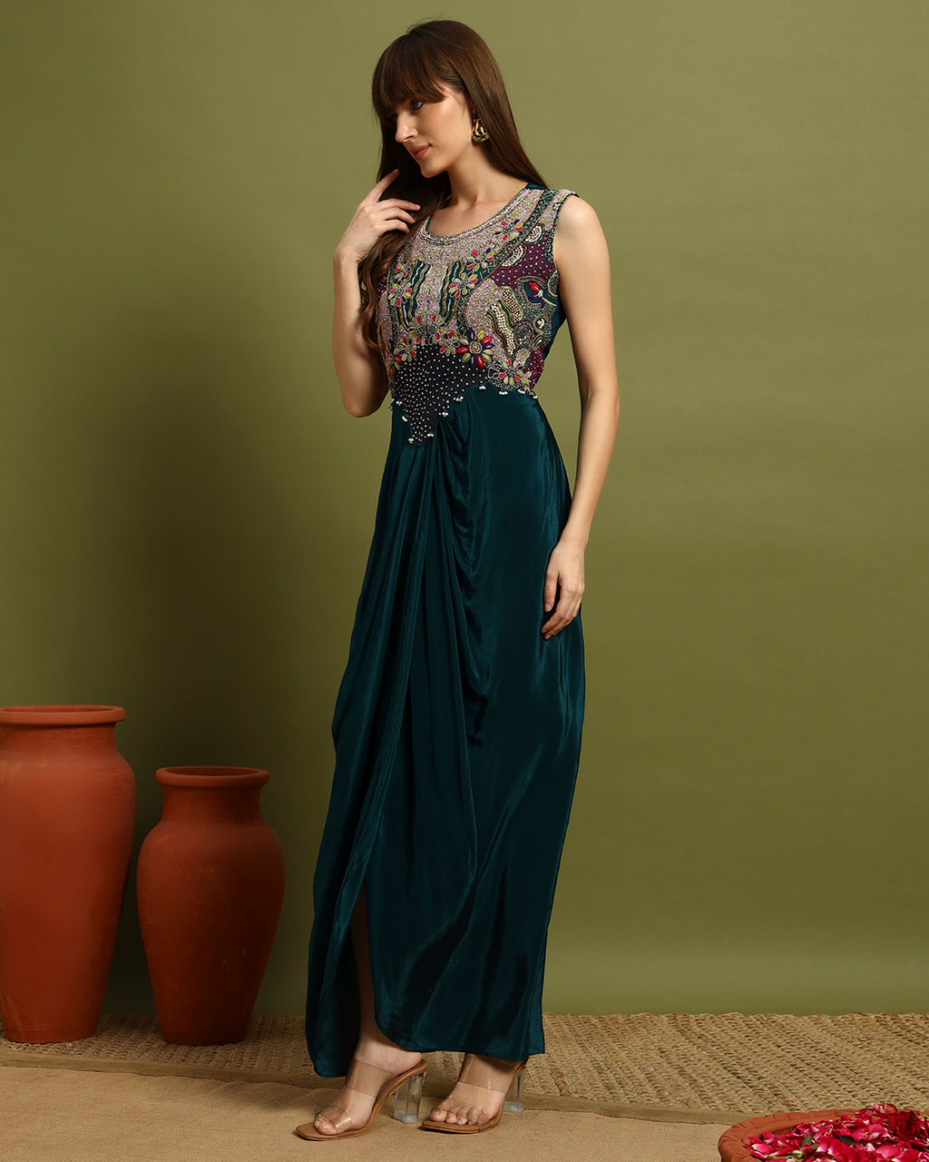 Emerald Green Draped Gown