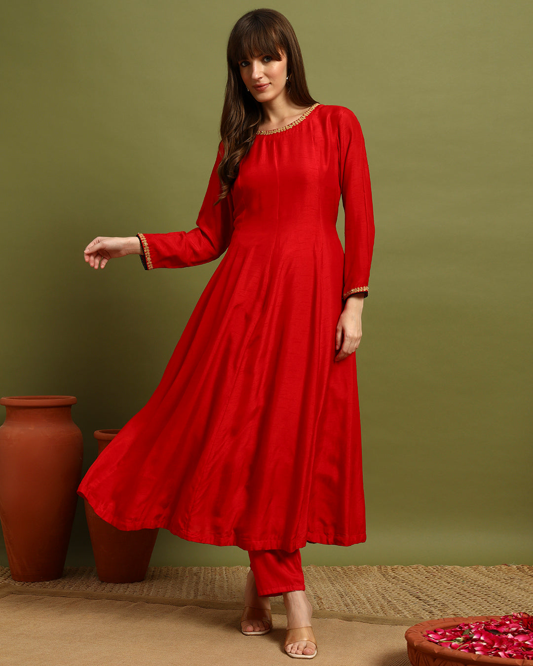 Red Embroidered Kaftan Dress