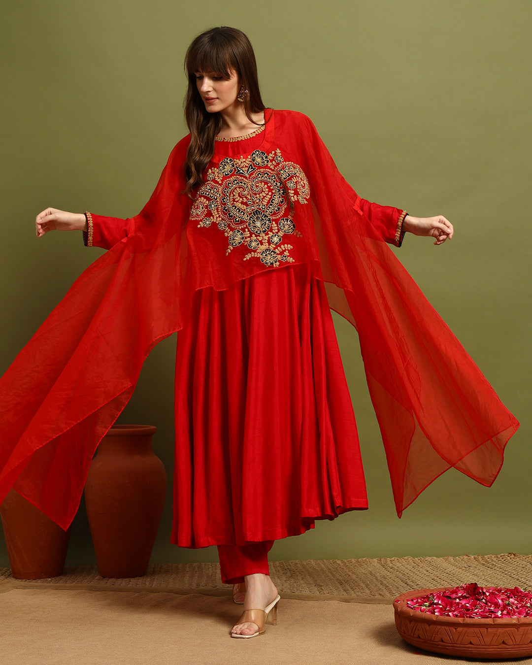 Red Embroidered Kaftan Dress