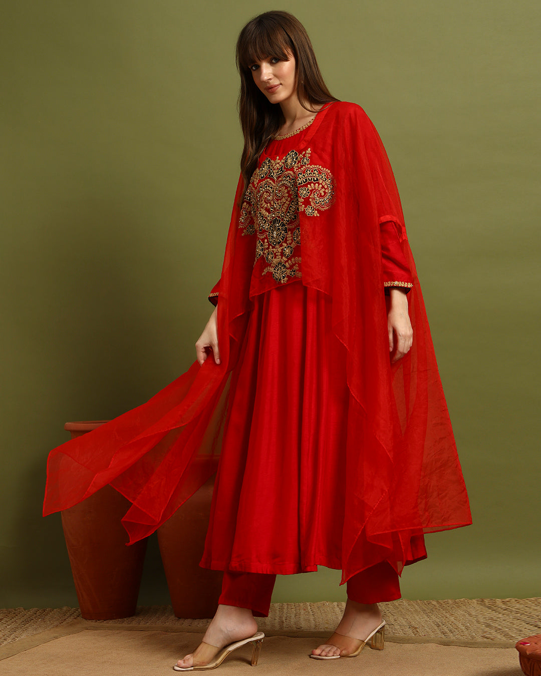 Red Embroidered Kaftan Dress