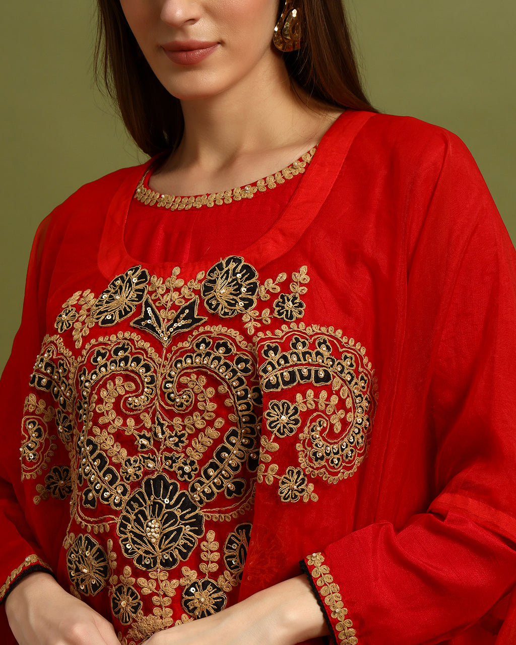 Red Embroidered Kaftan Dress