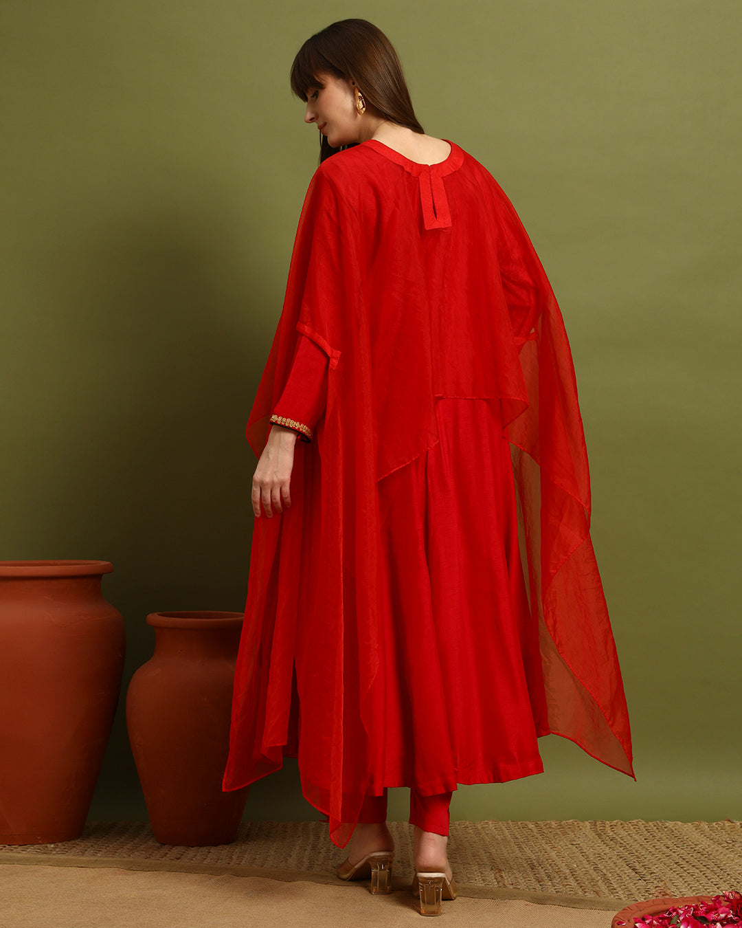 Red Embroidered Kaftan Dress