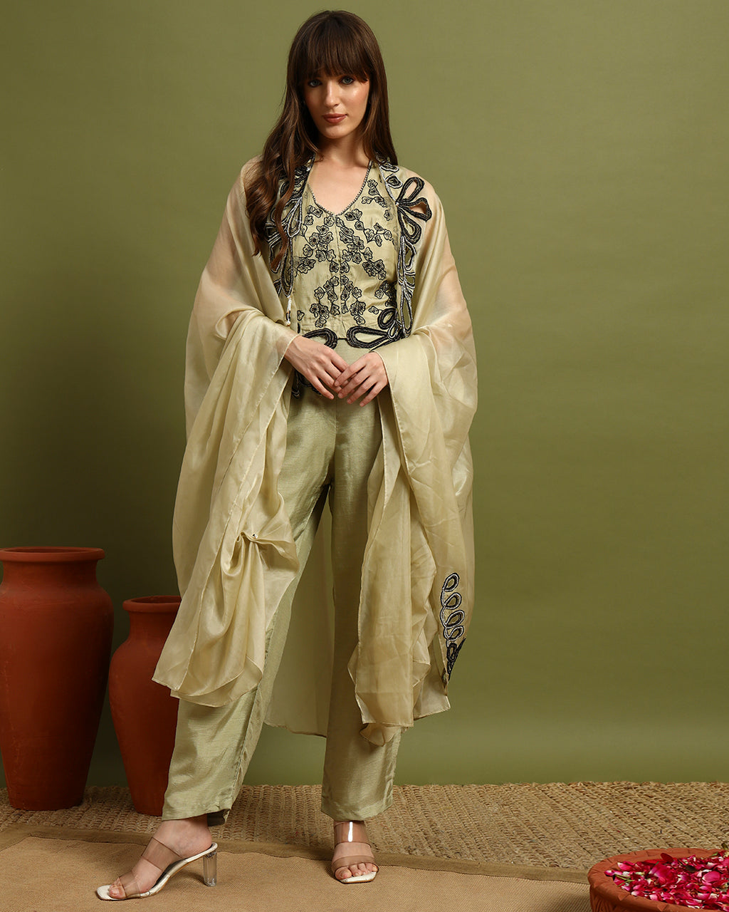 Golden Aura Embroidered Cape Set