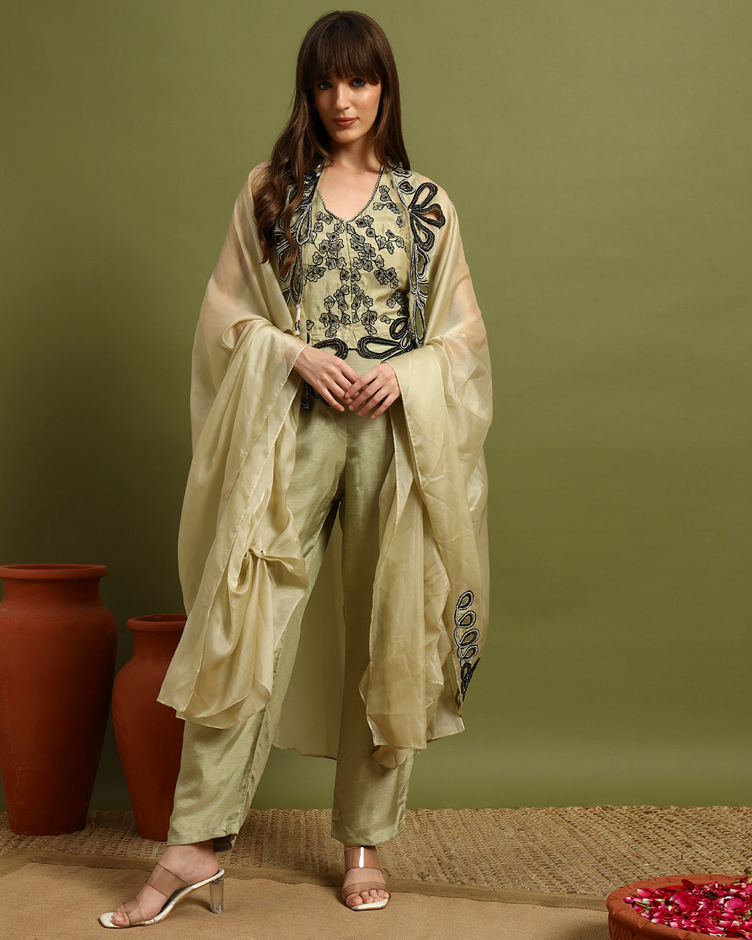 Golden Aura Embroidered Cape Set