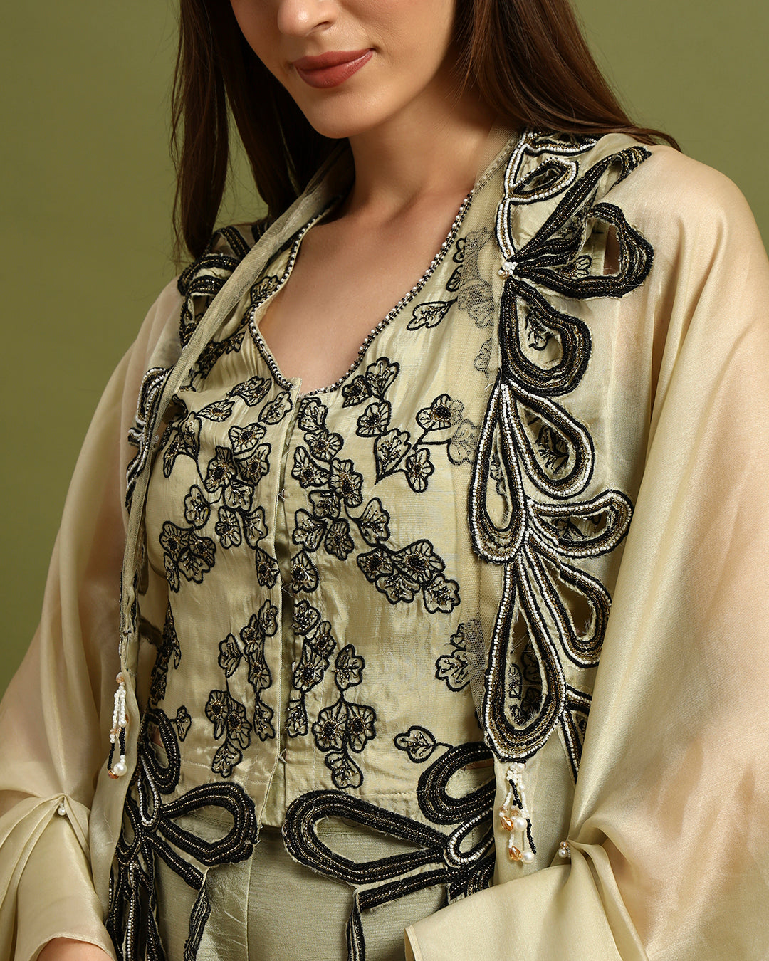 Golden Aura Embroidered Cape Set