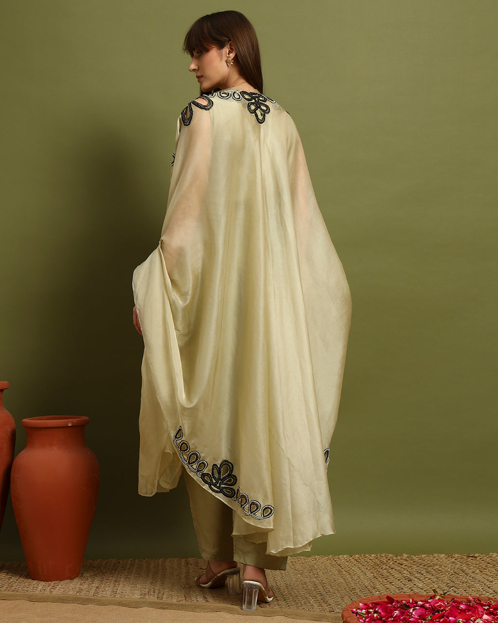 Golden Aura Embroidered Cape Set