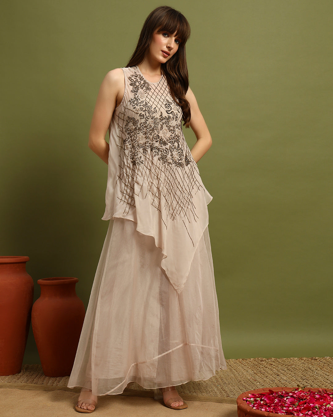 Ivory Mirage Embroidered Layered Set