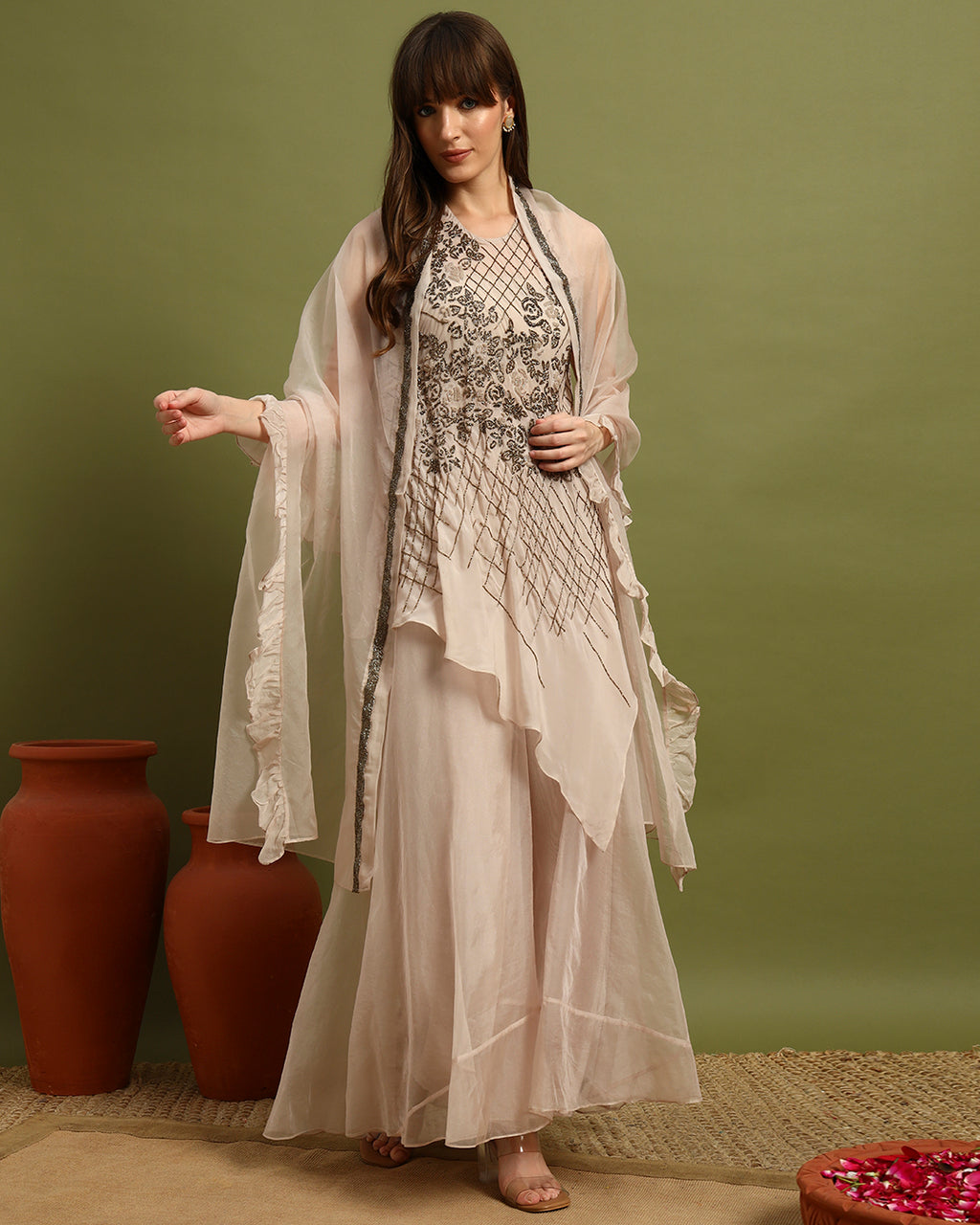 Ivory Mirage Embroidered Layered Set