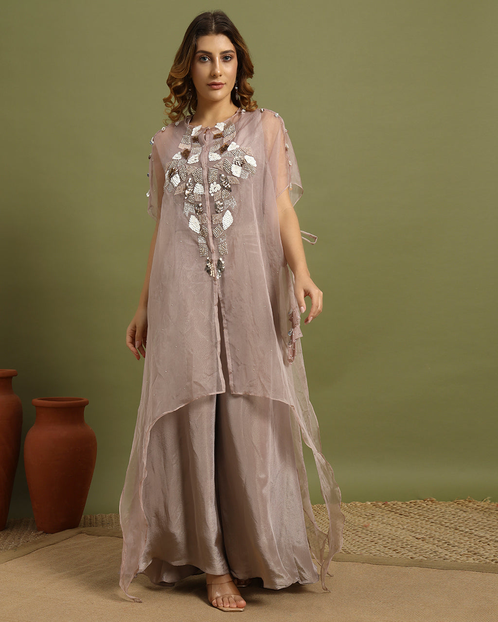 Lilac Mist Sequin Cape Set