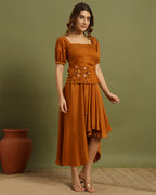 Amber Bloom Embroidered Midi Dress