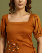 Amber Bloom Embroidered Midi Dress