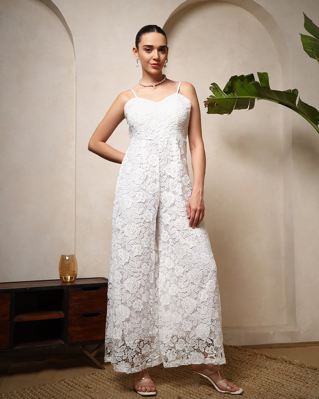 Ivory Lace Spaghetti Jumpsuit