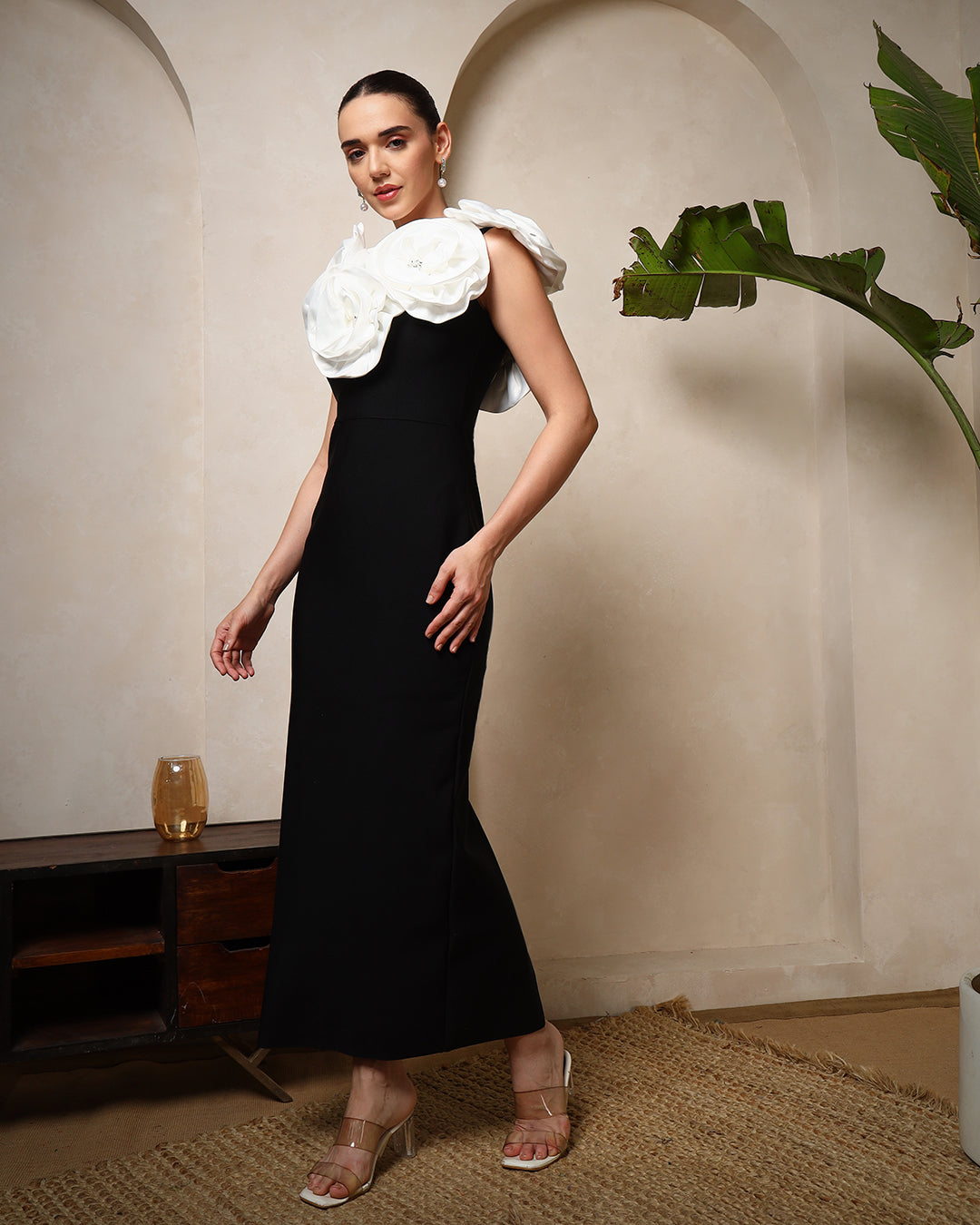 Noir Petal Sculpted Gown