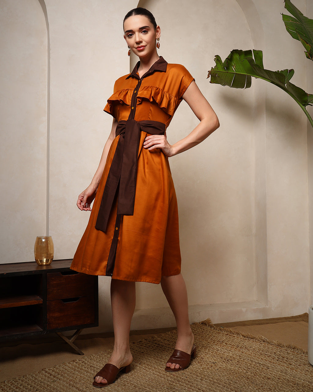 Amber Mocha Belted Shirt Dress