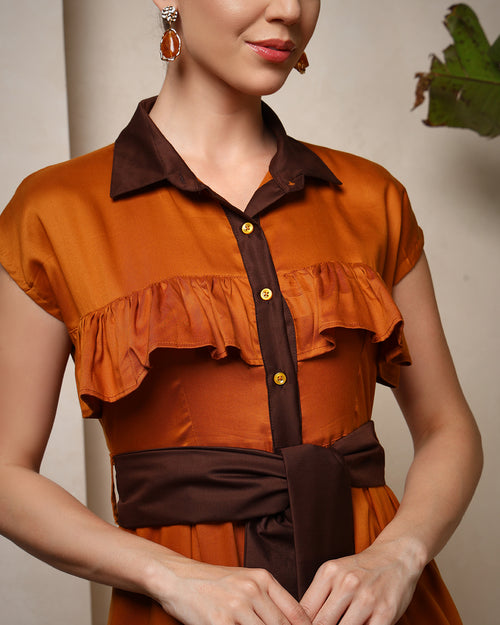 Amber Mocha Belted Shirt Dress