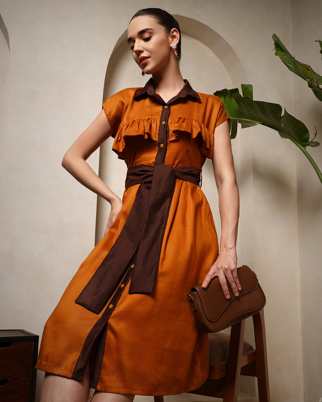 Amber Mocha Belted Shirt Dress